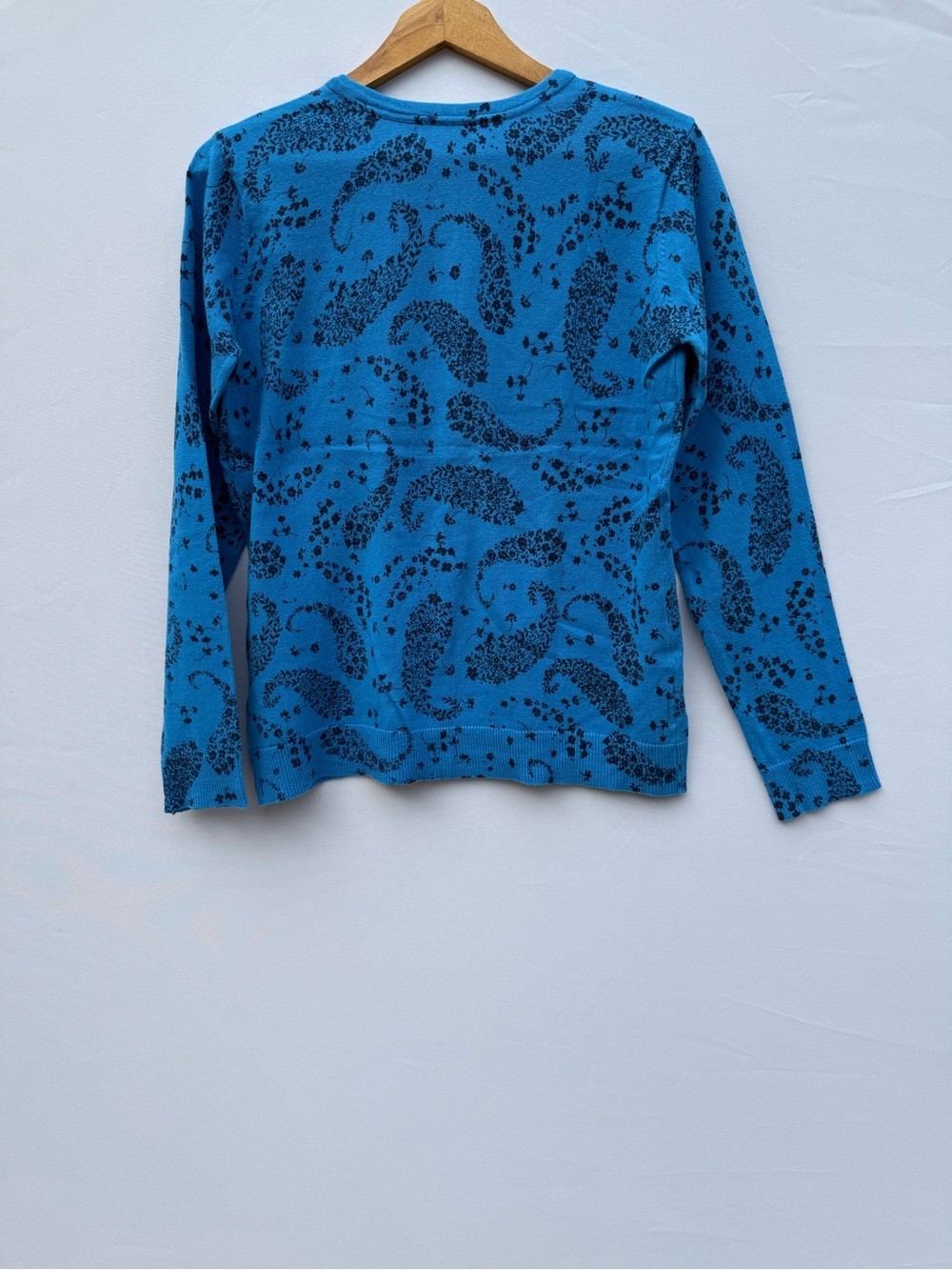 Basic Editions Blue Paisley Floral Print Cotton Cardigan Sweater Medium - Picture 3 of 5